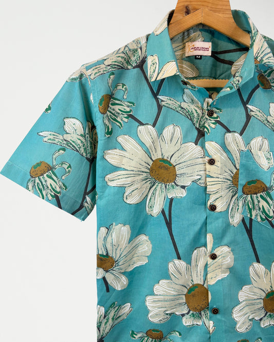 Teal Bloom – Half Sleeve Cotton Shirt