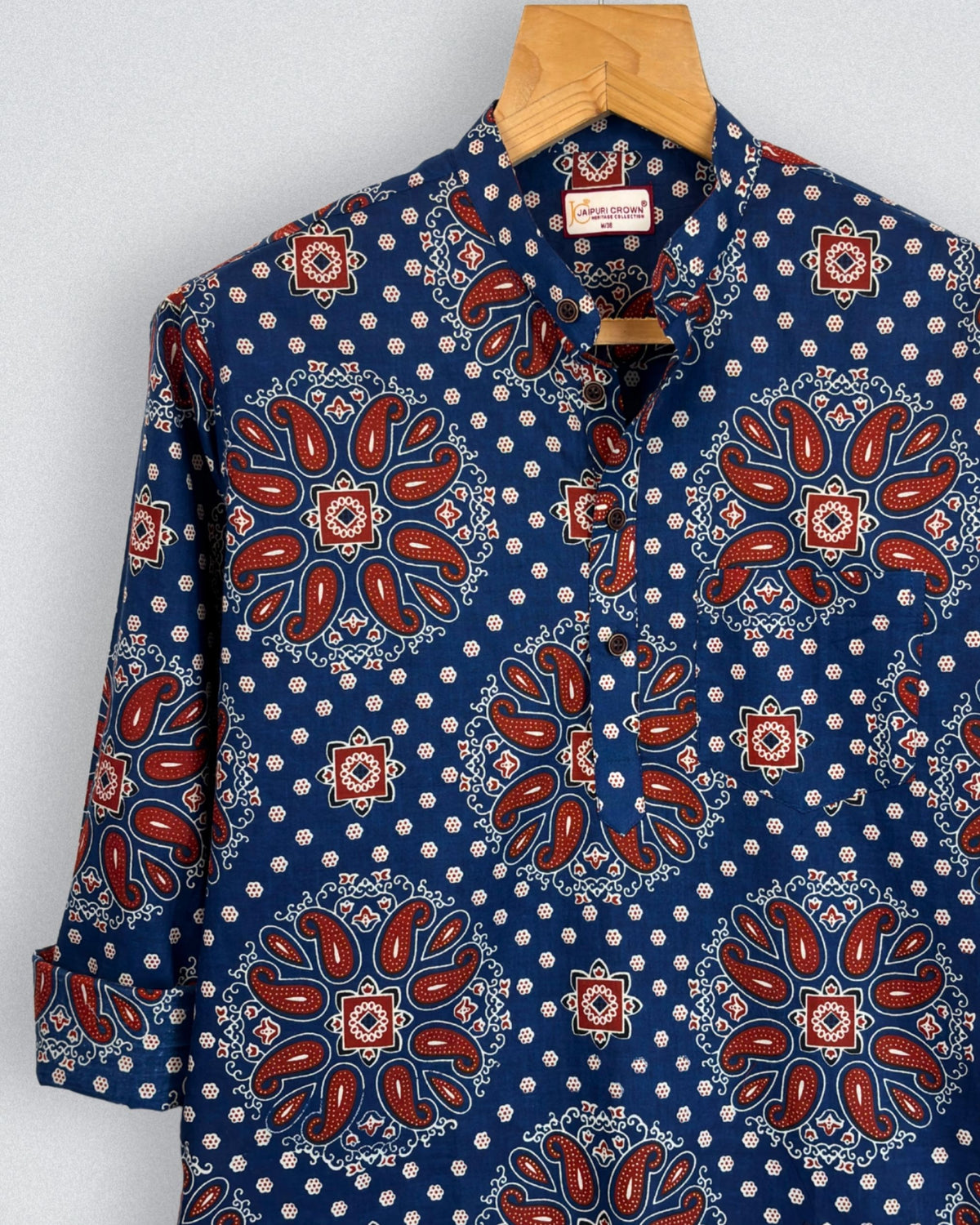 Floral Fusion – Cotton Short Kurta in Red & Blue