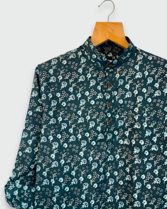 Sapphire Forest – Floral Block Print Short Kurta
