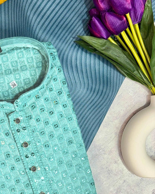 Aqua green Chikankari Sequinned Kurta