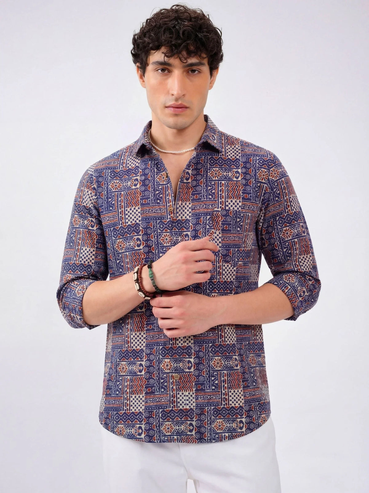 Navy Mosaic – Printed Cotton Full Sleeve
