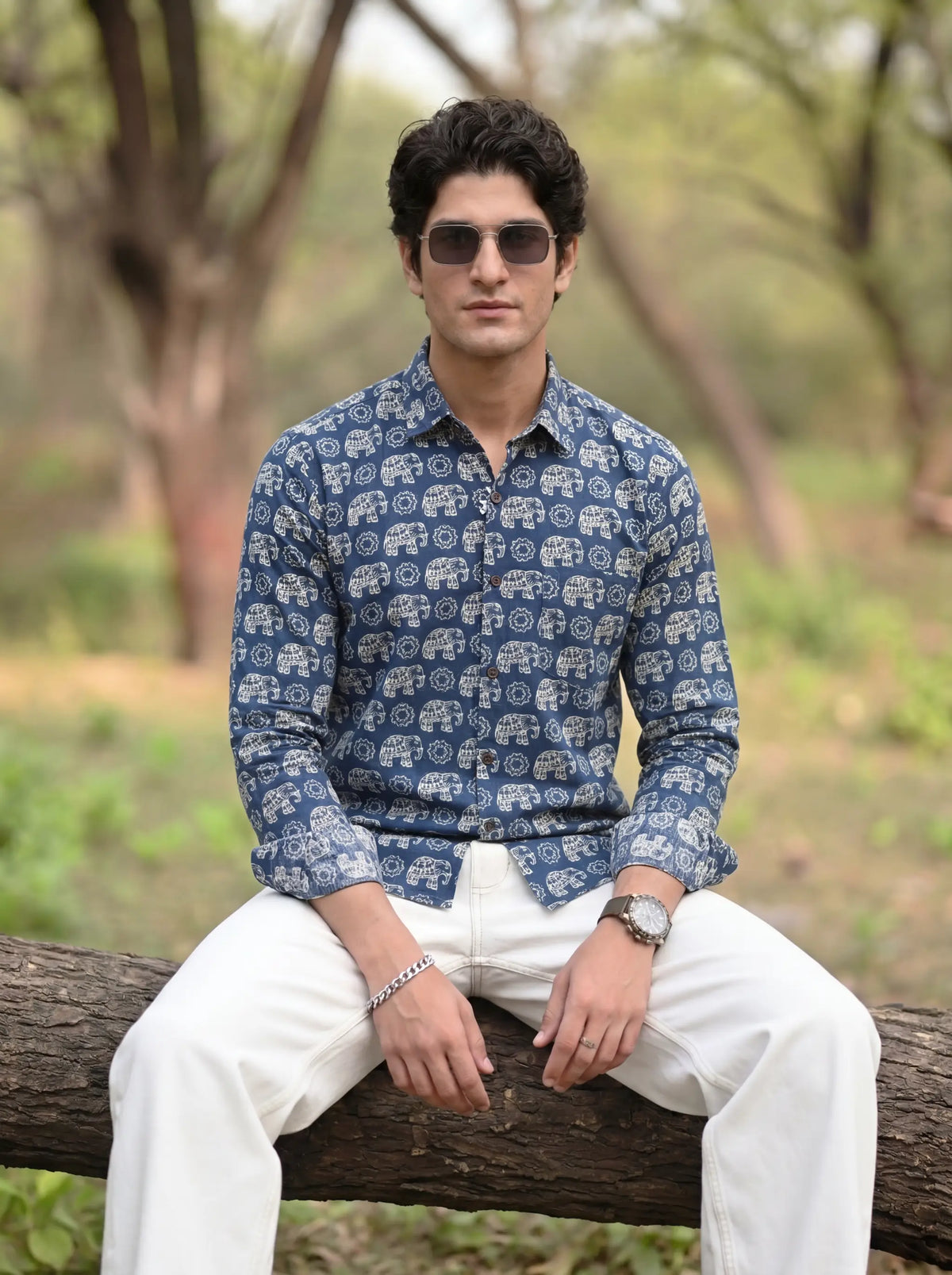 Elephant Elegance – Plus Size Printed Cotton Shirt