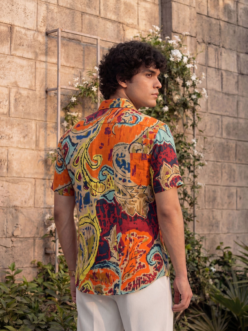 Desert Bloom – Printed Cotton Half Sleeve Shirt