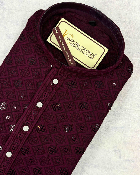 Dark Magenta Square Lucknowi Kurta