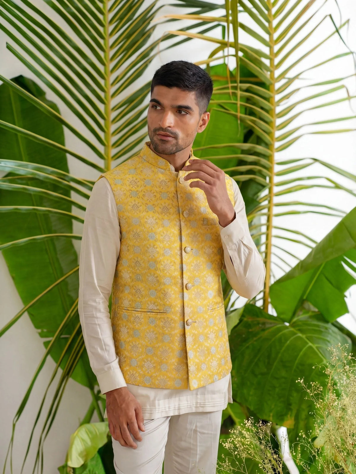 Men Jacquard Work Nehru Jacket