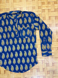 Navy Charm – Printed Cotton Short Kurta