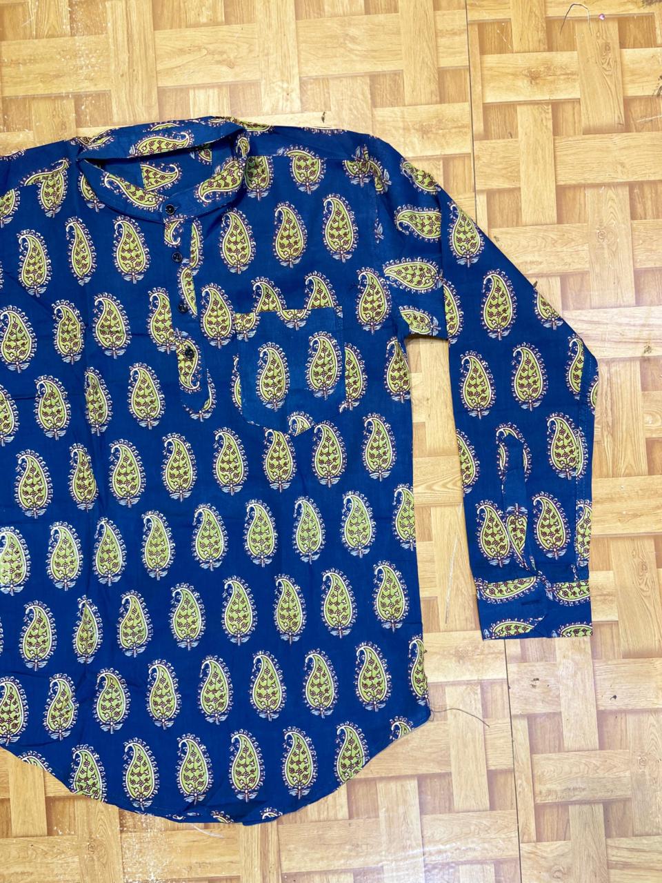 Navy Charm – Printed Cotton Short Kurta