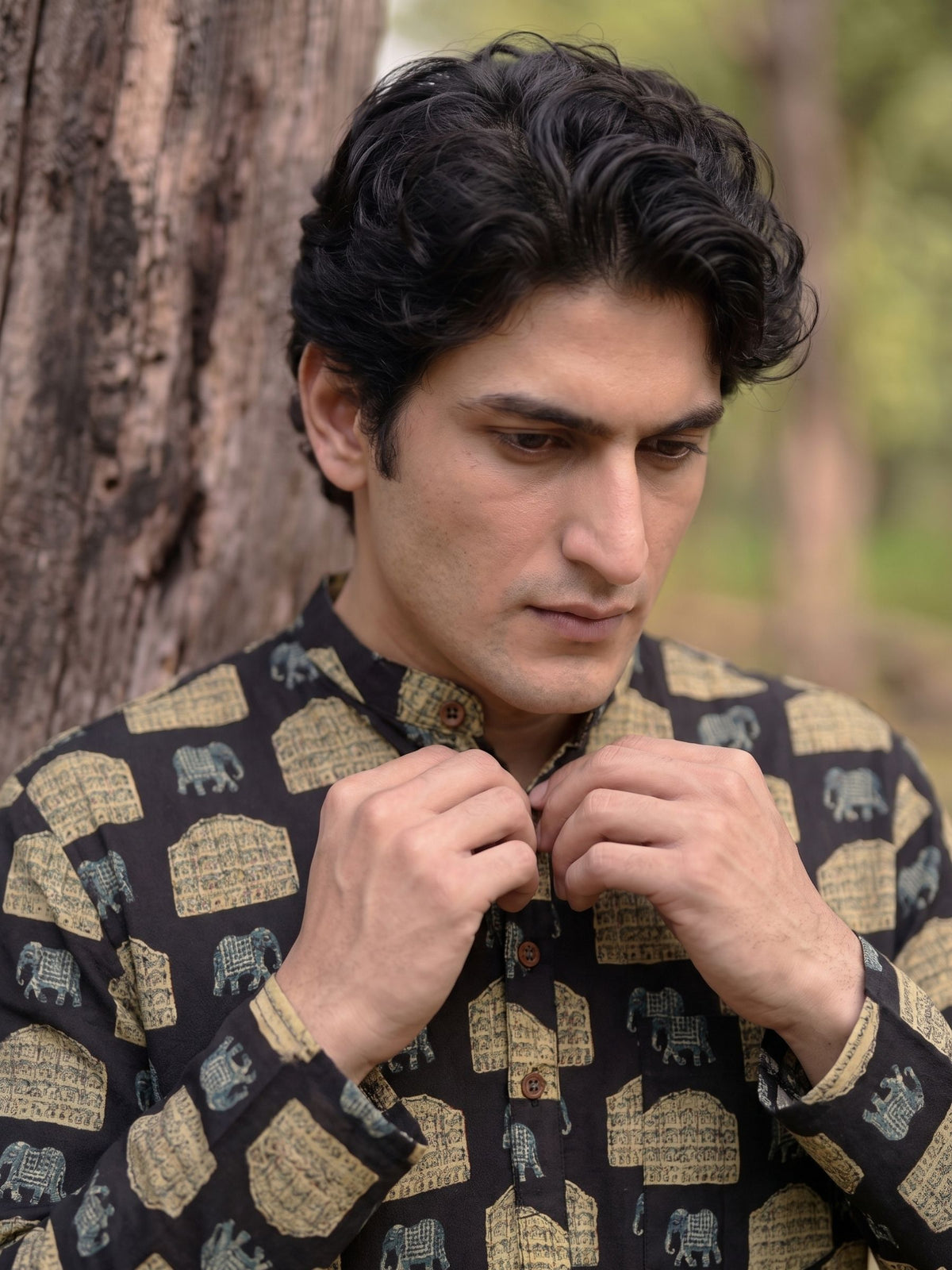 Elephant Elegance – Printed Cotton Short Kurta