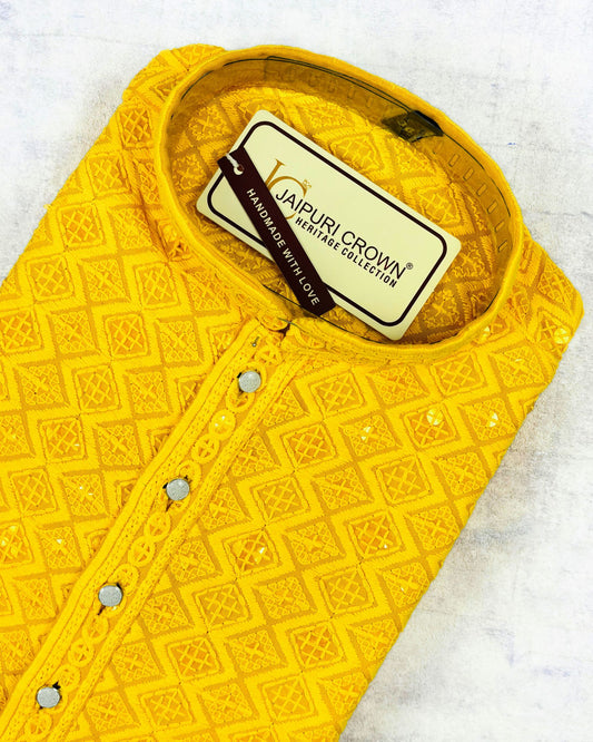 Yellow Square Lucknowi Kurta