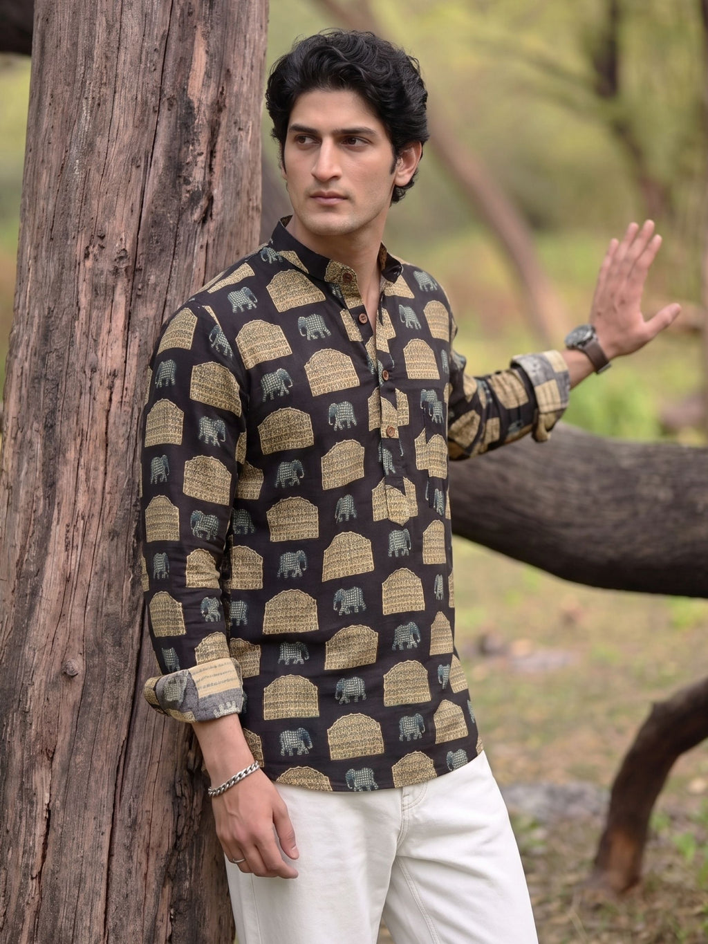 Elephant Elegance – Printed Cotton Short Kurta