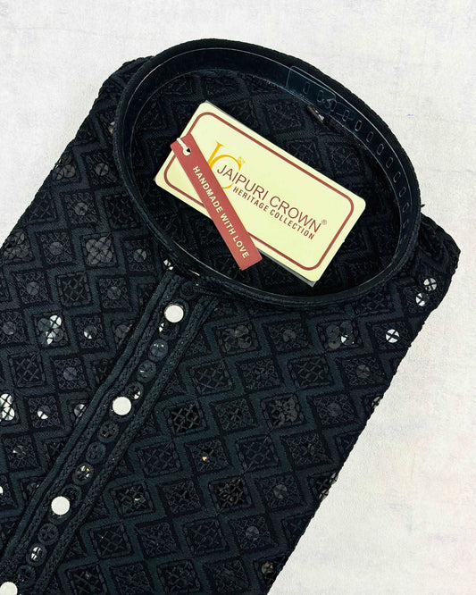 Black Square Lucknowi Kurta