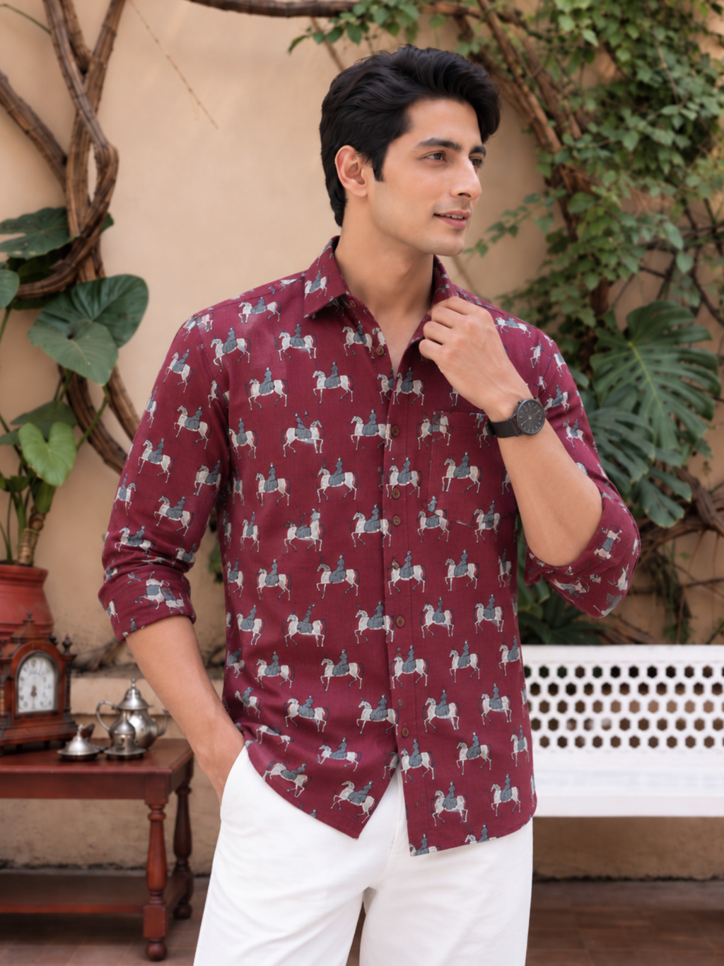 Elephant Elegance – Printed Cotton Full Sleeve Shirt