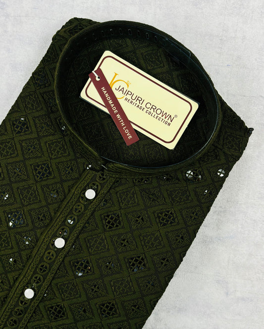 Mehandi Green Square Lucknowi Kurta