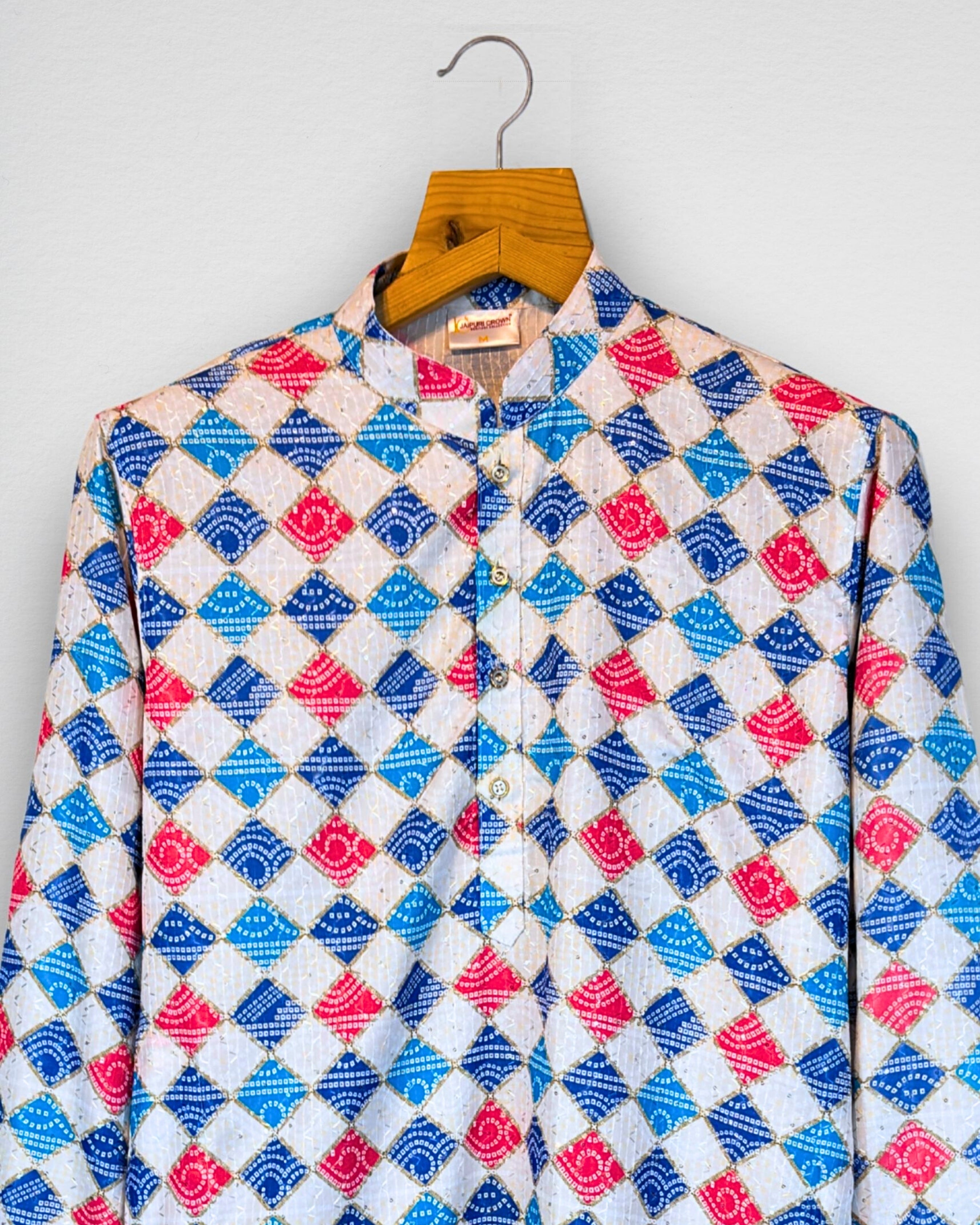 Bandhej White Printed Kurta