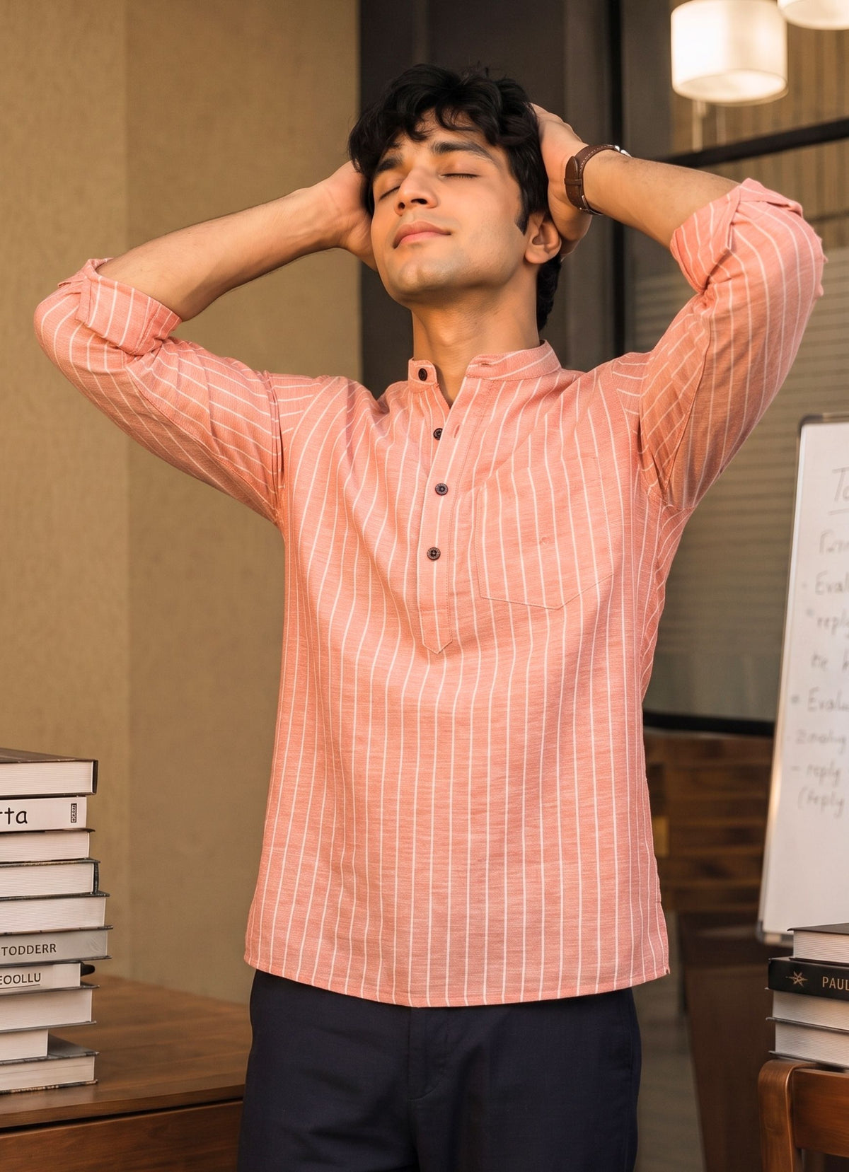 Sunset Stripes – Printed Cotton Short Kurta