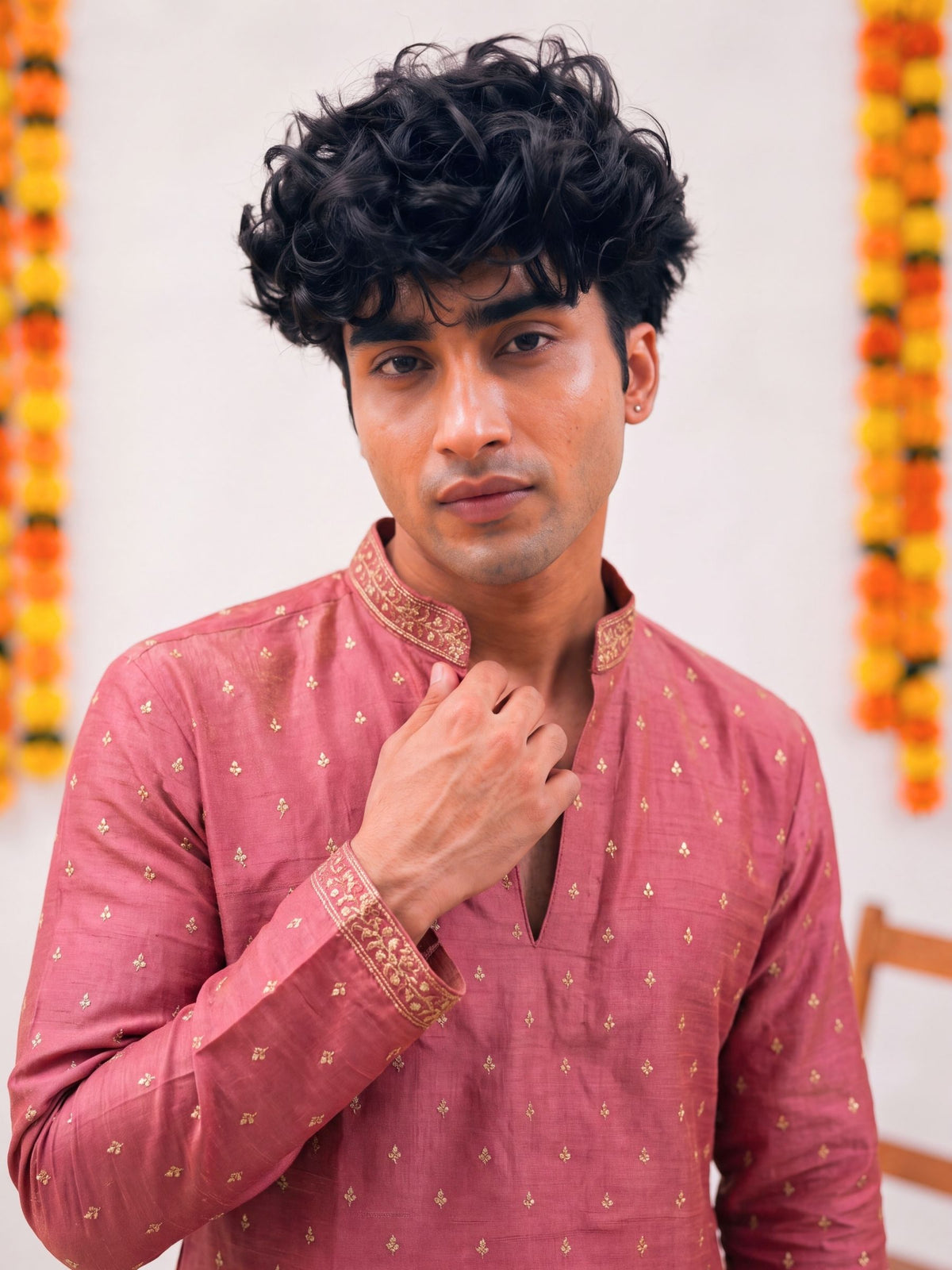Peach Pink Zari Work – Textured Designer Long Kurta