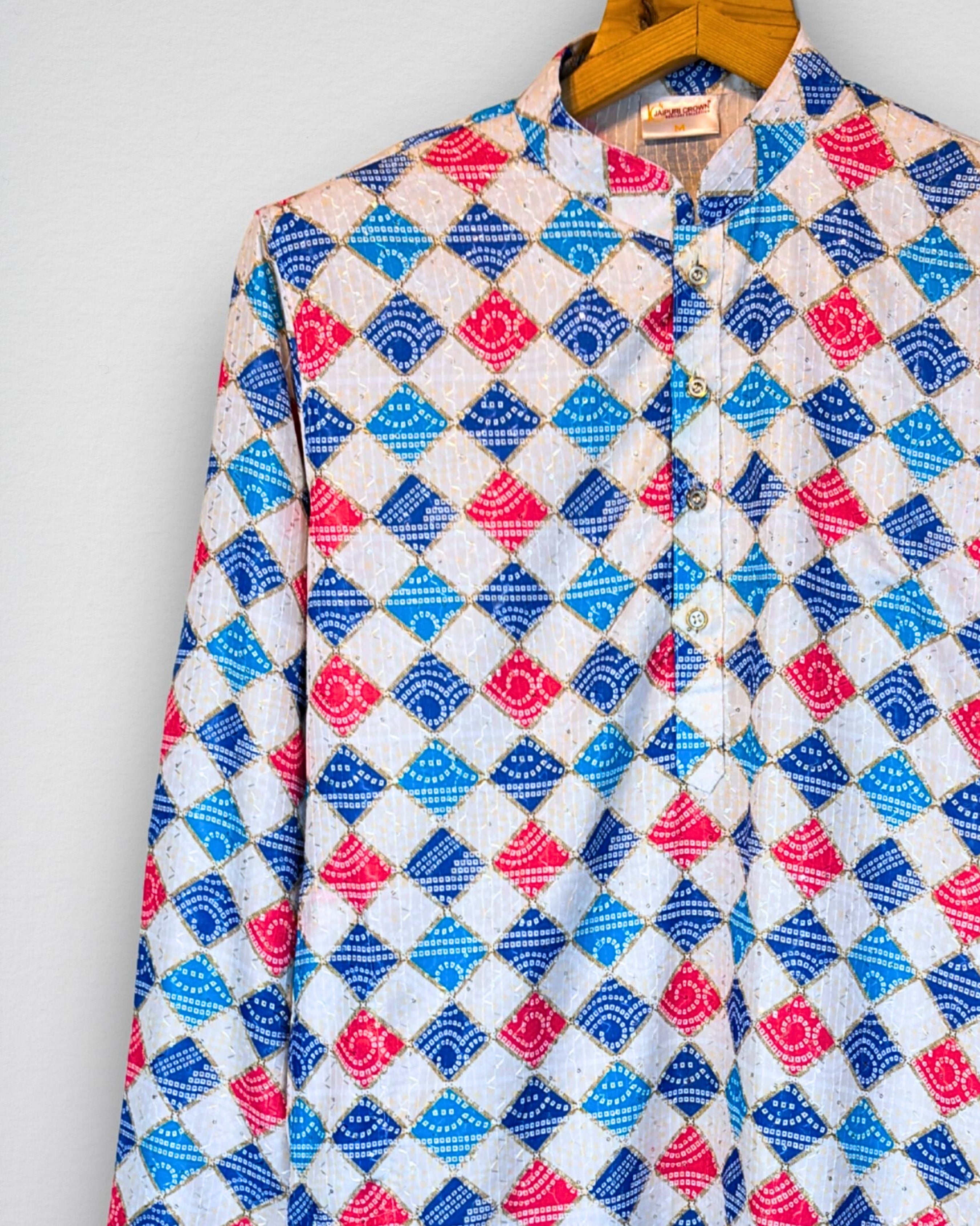Bandhej White Printed Kurta