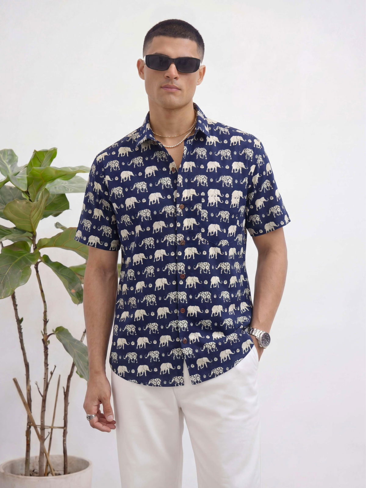 Royal Elephant – Printed Cotton Half Sleeve Shirt