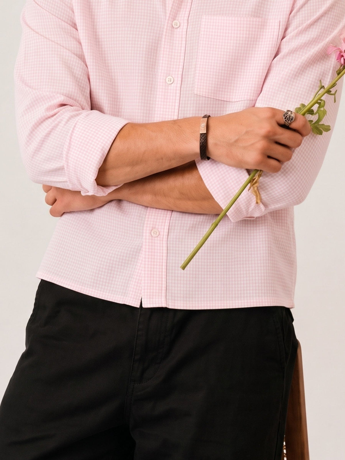Blush Pink Check Crop Shirt