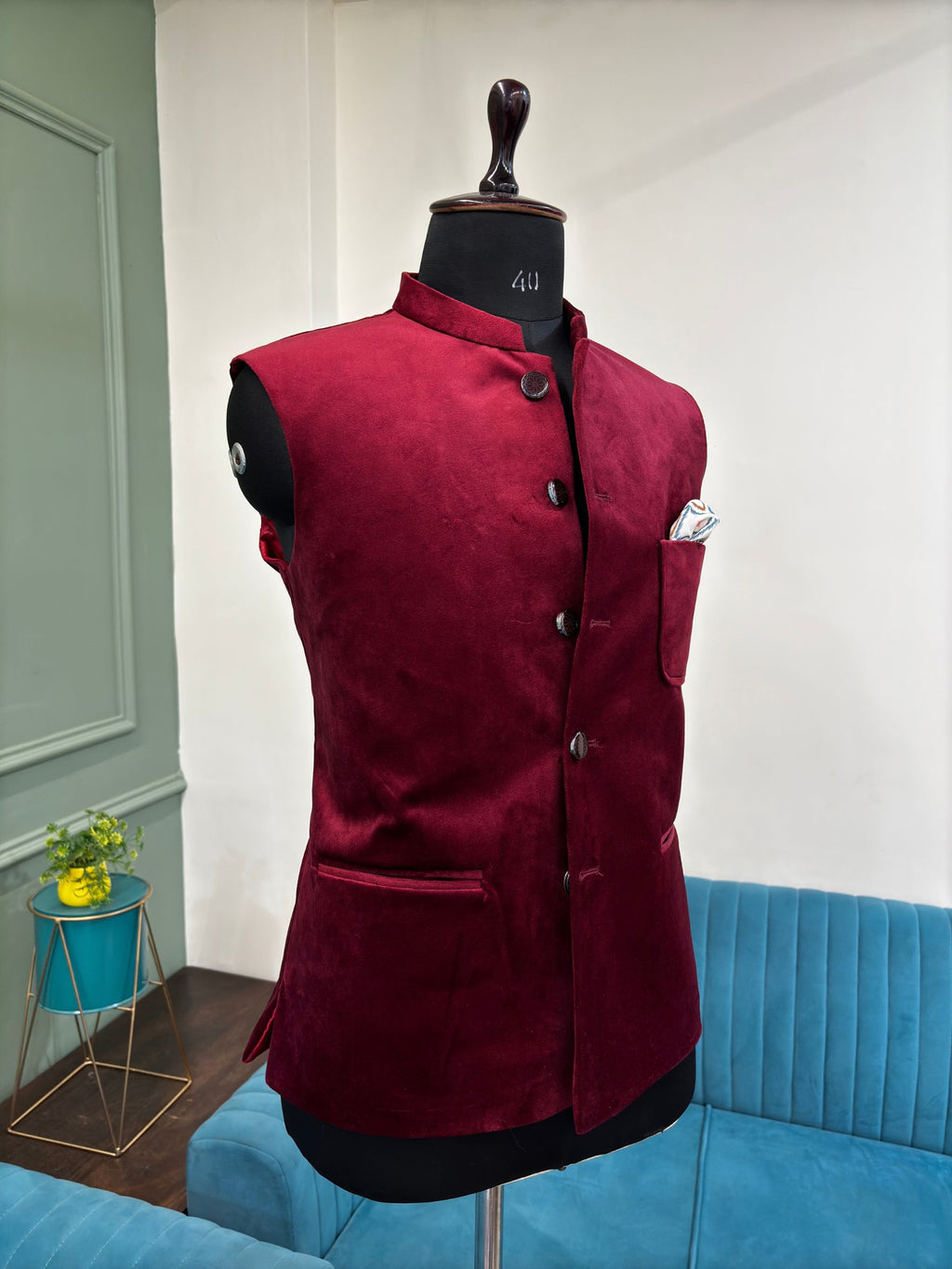 Stylish Velvet Nheru Jacket - Maroon
