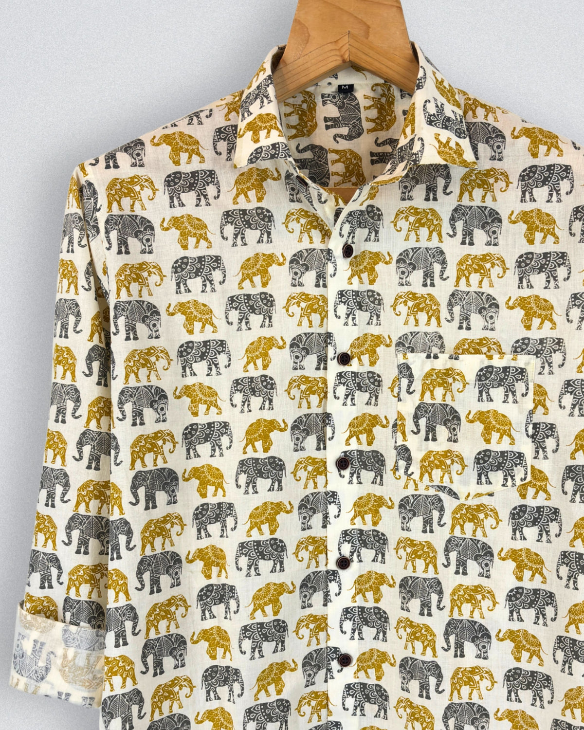 Majestic Elephants – Full Sleeve Cotton Shirt in Cream