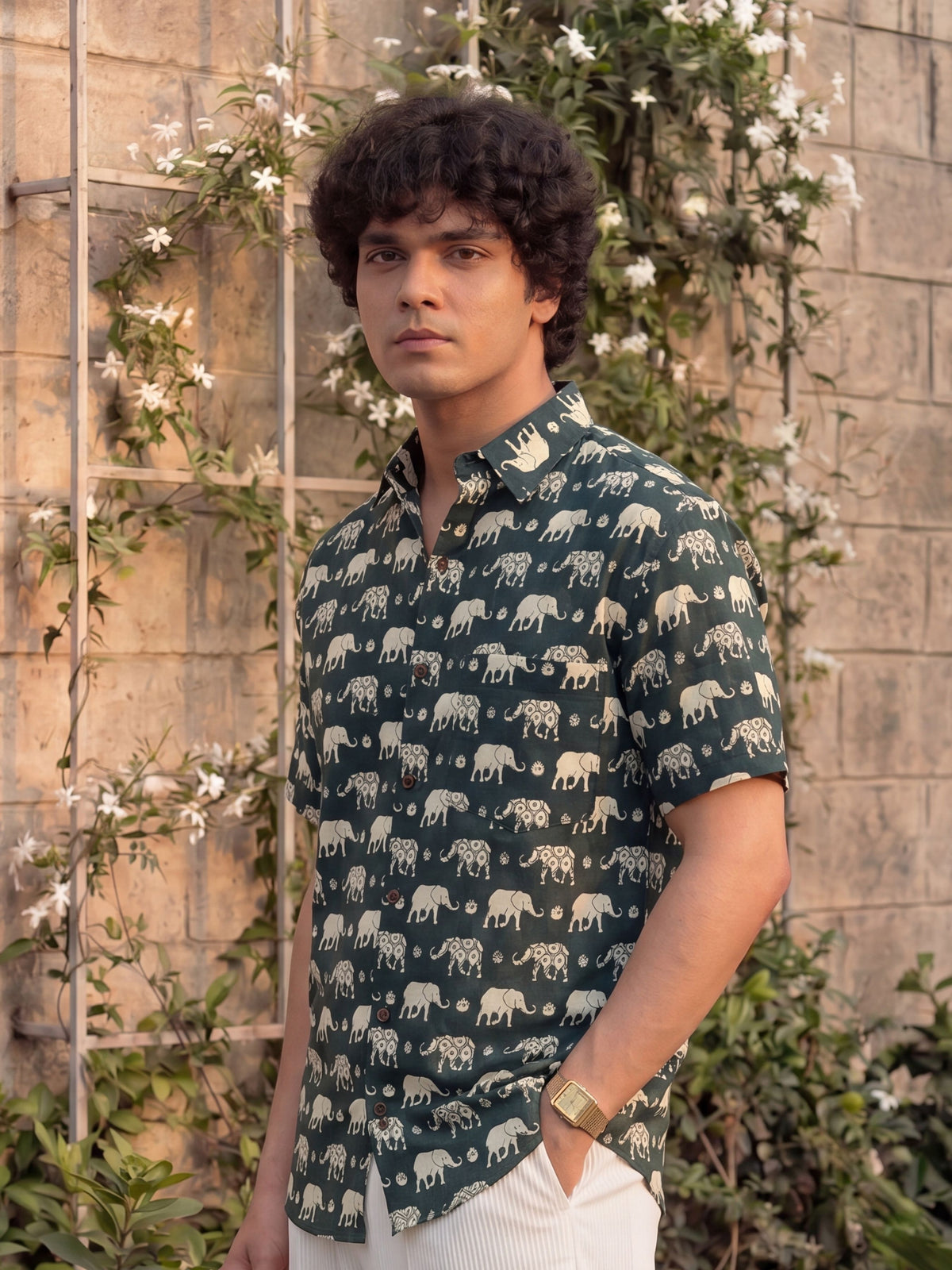 Elephant Dreams – Printed Cotton Half Sleeve Shirt