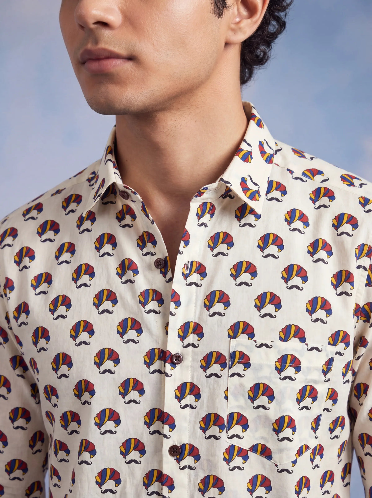 Plus Size Mustache Print – Cotton Full Sleeve Shirt