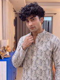 Grey Geometric – Textured Printed Long Kurta