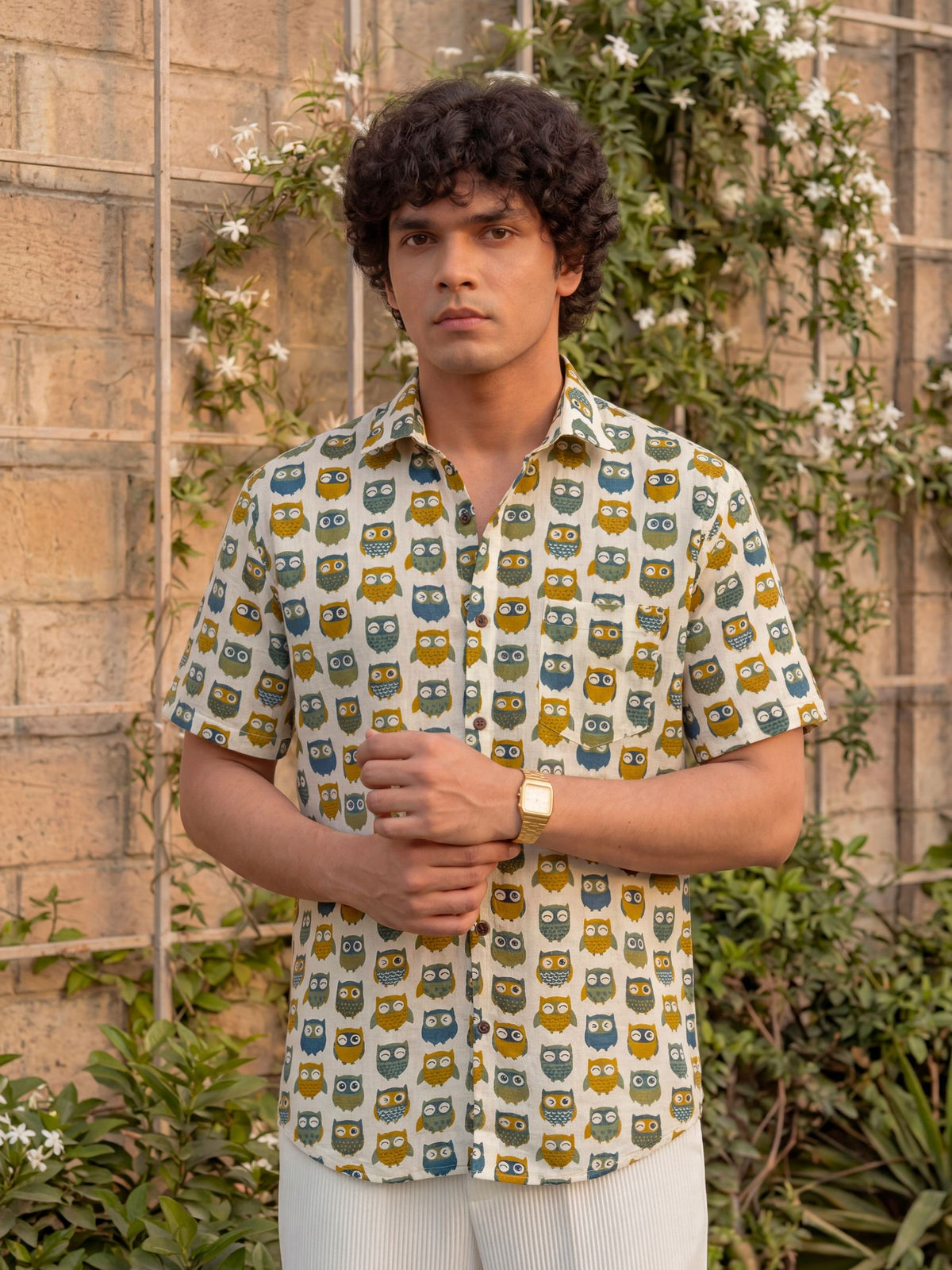 Stylish Plus Size Owl Print Cotton Shirt
