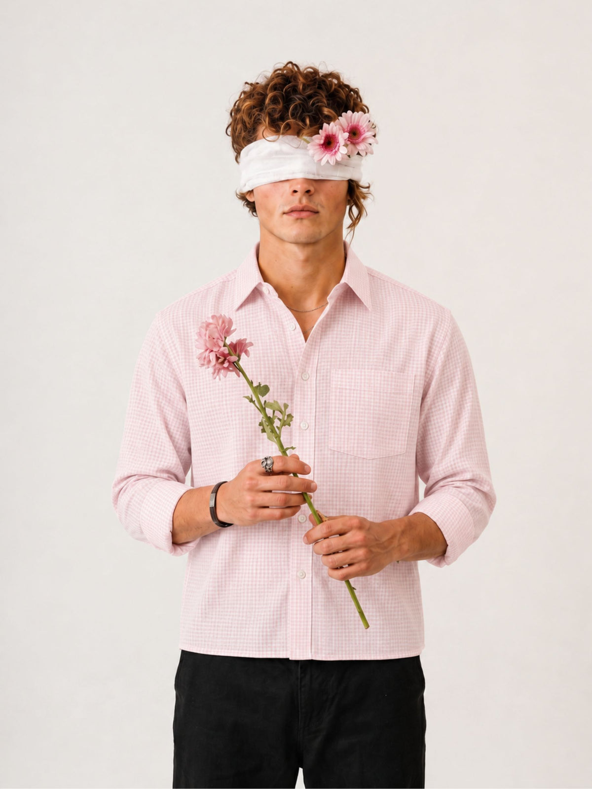Blush Pink Check Crop Shirt
