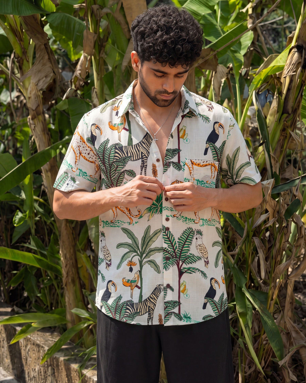 Tropical Vibes – Printed Cotton Half Sleeve Shirt