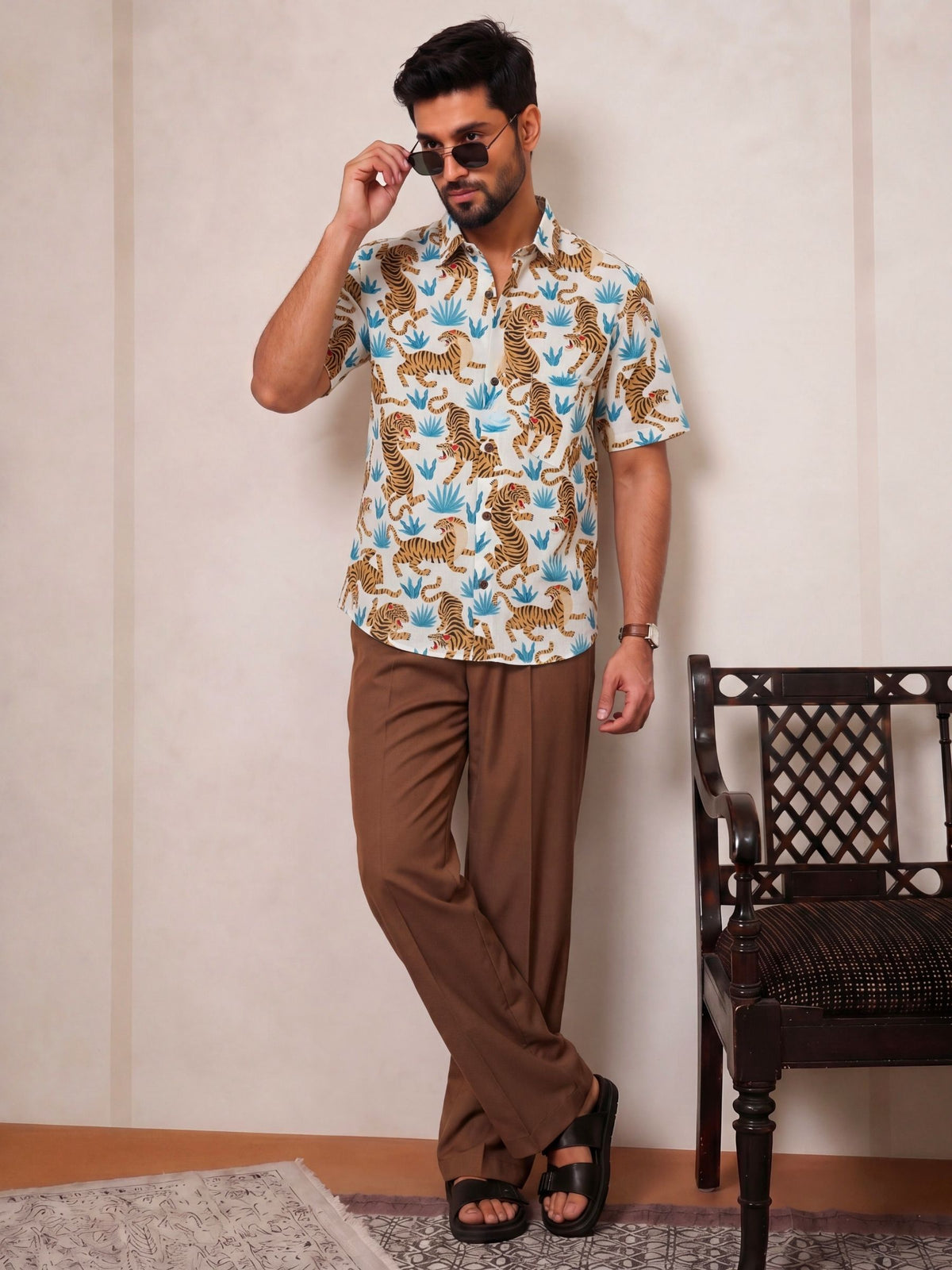 Tiger Trails – Plus Size Half Sleeve Cotton Shirt