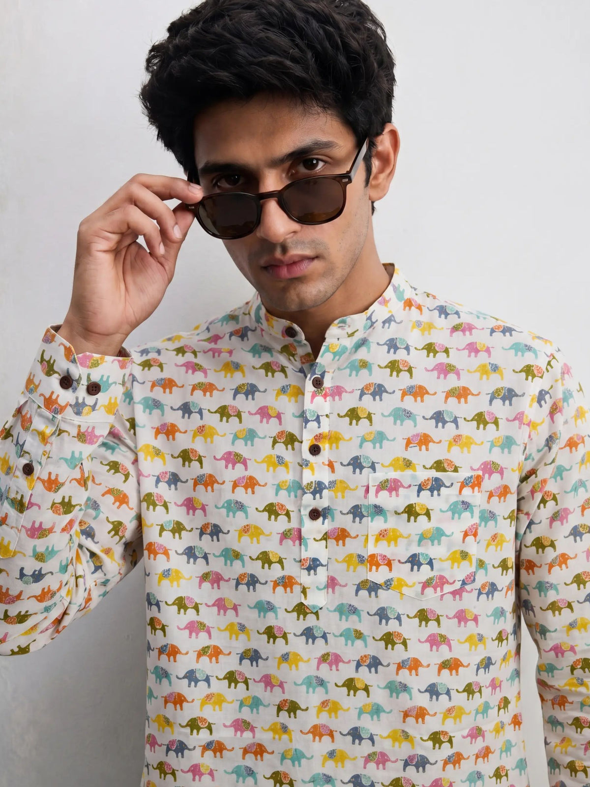 Vibrant Elephants – Plus Size Cotton Short Kurta