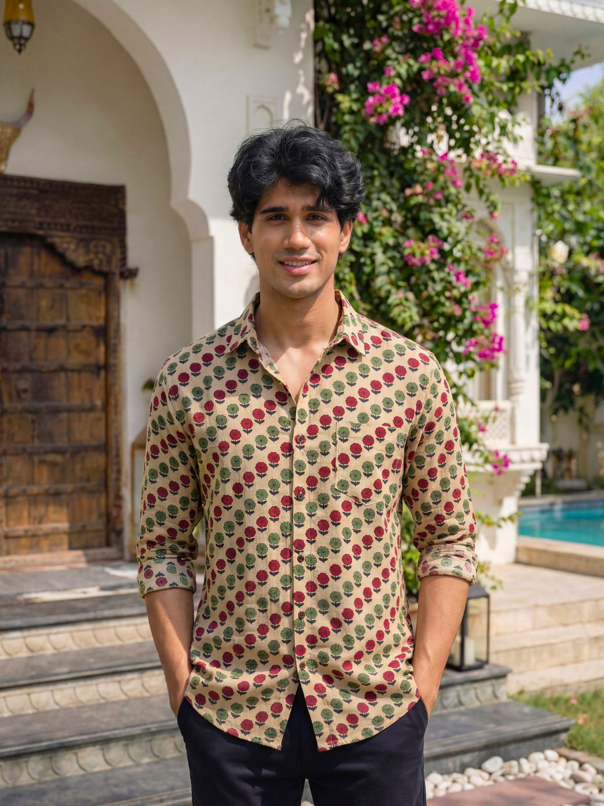 Floral Fusion – Printed Cotton Full Sleeve in Red & Green