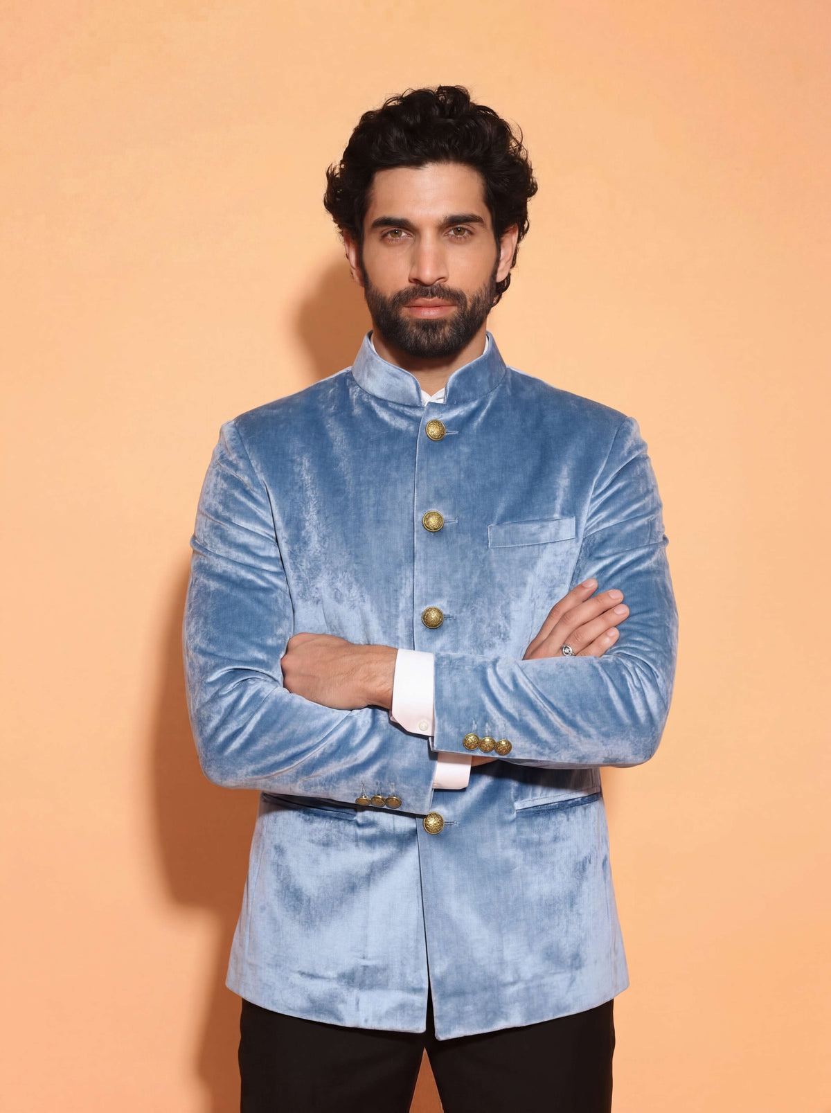 Jodhpuri Bandhgala- Velvet Ice Blue