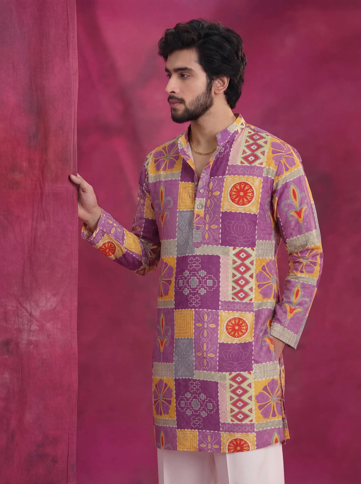 Patchwork Block PrintKurta with Zari Work