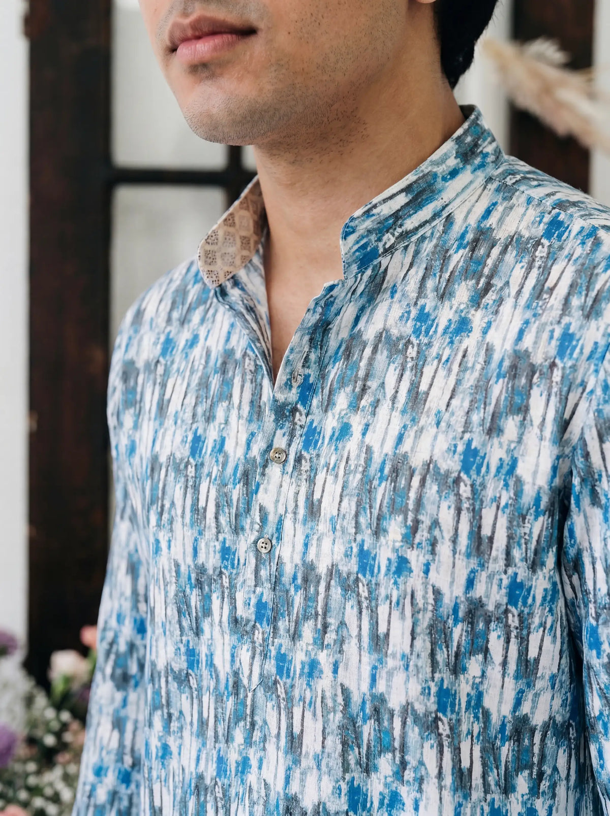 Serene Stripes Printed Lucknowi Kurta