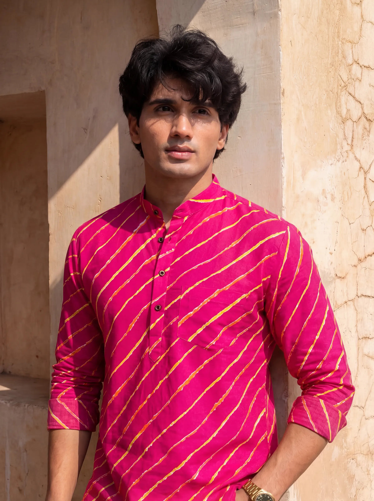 Funky Stripes – Printed Cotton Short Kurta