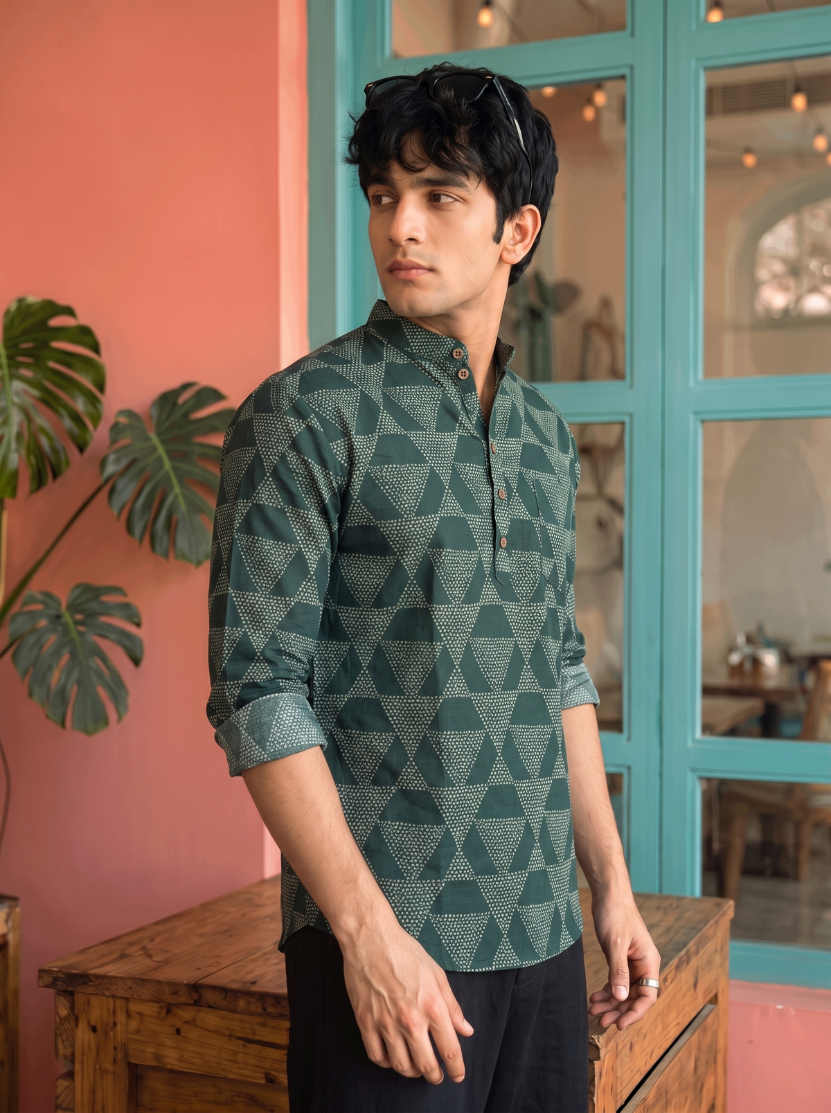Emerald Elegance – Printed Cotton Short Kurta