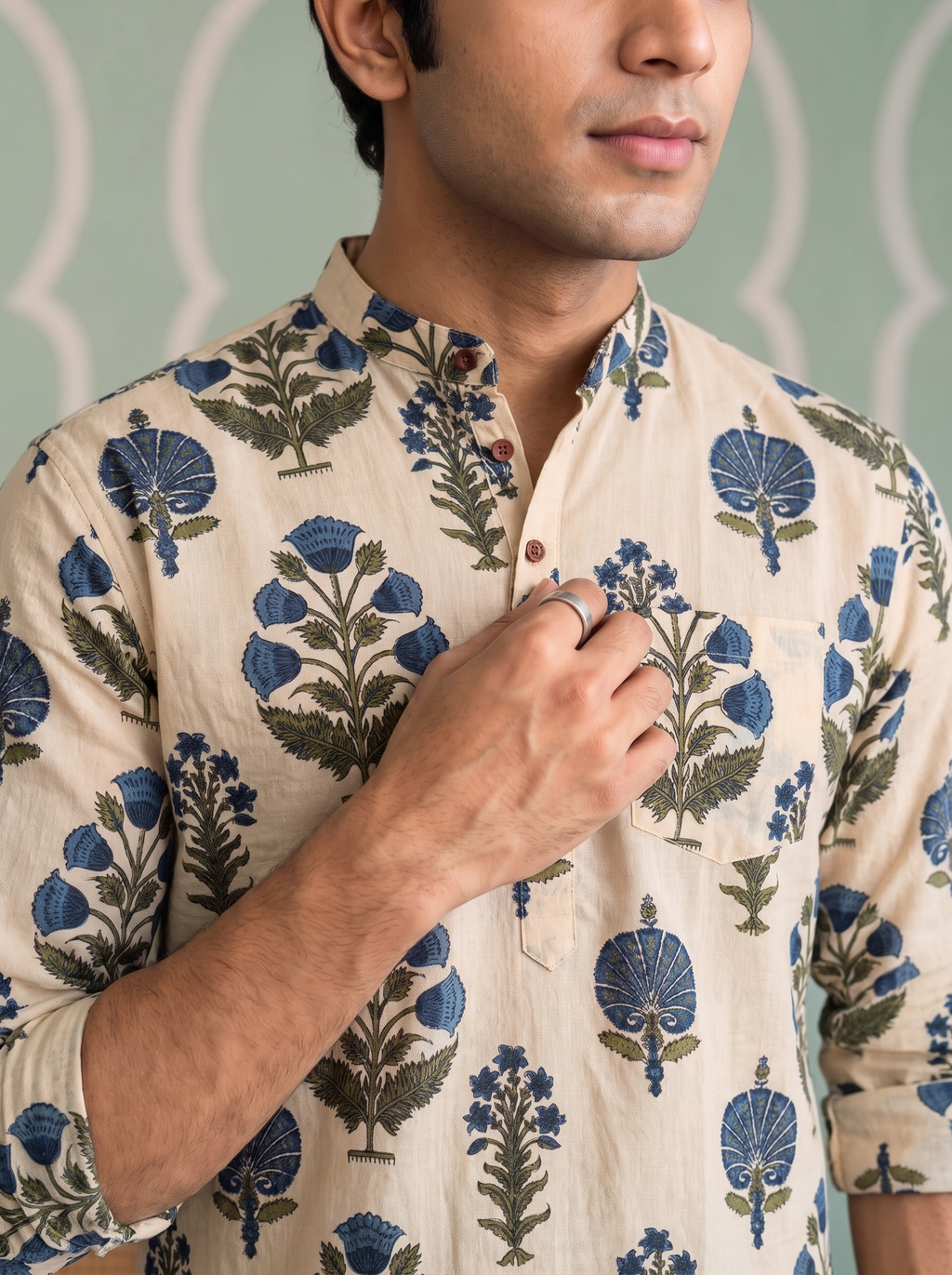 Blue Blossom – Printed Cotton Short Kurta