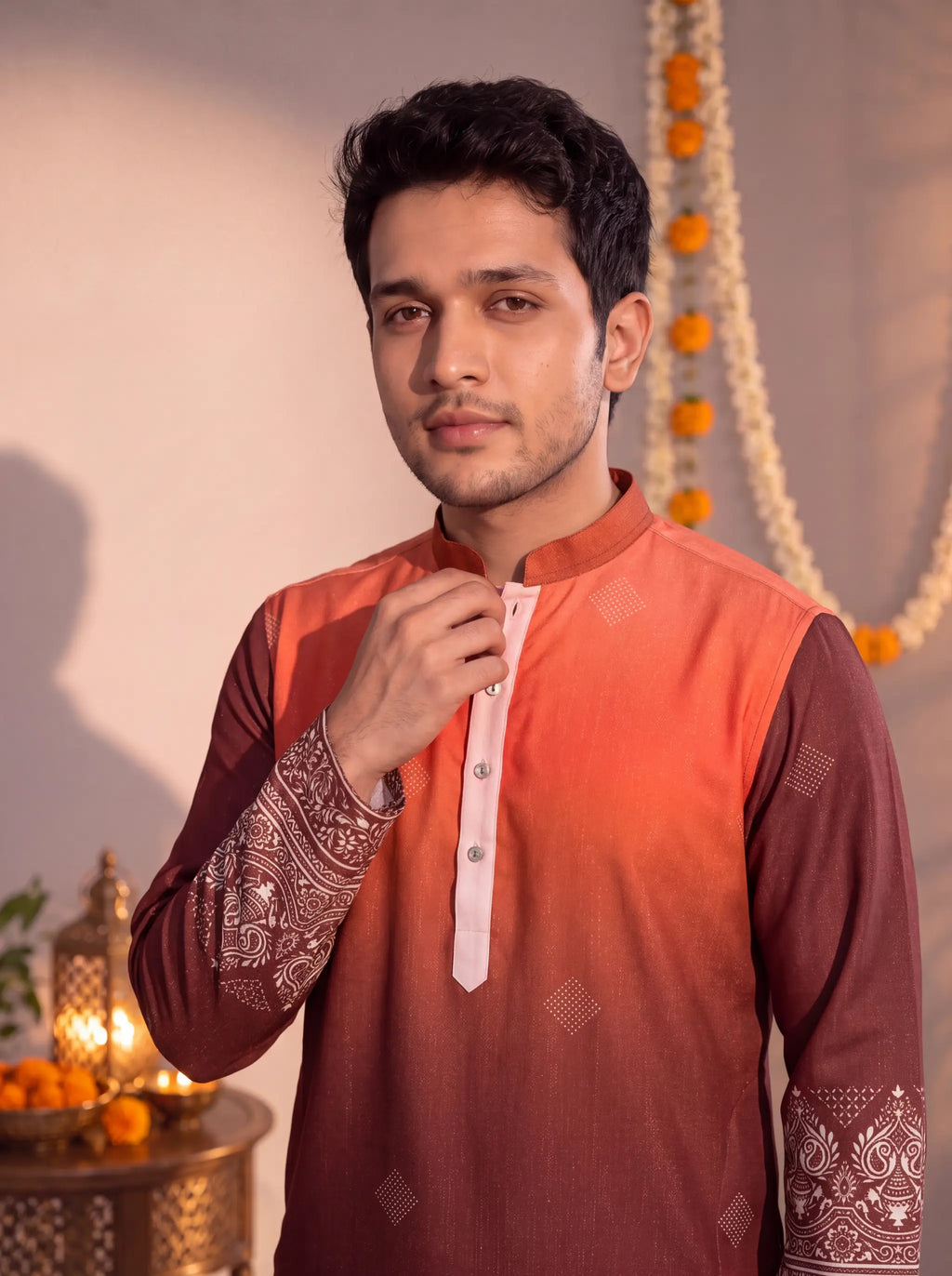 Coral Daman Printed – Textured Plan Long Kurta