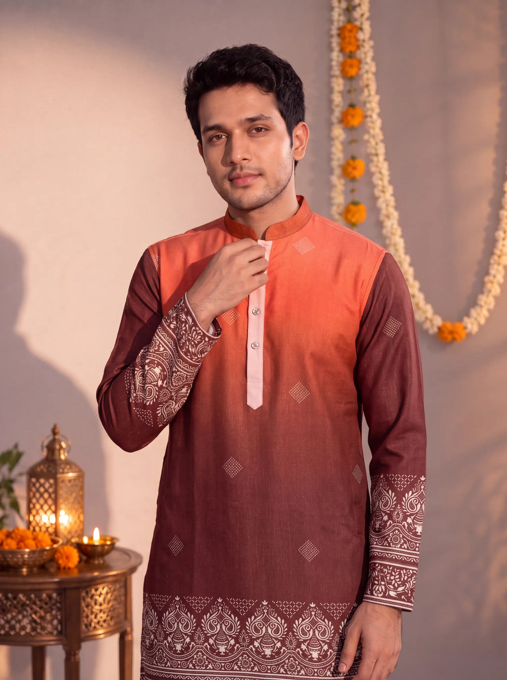 Coral Daman Printed – Textured Plan Long Kurta