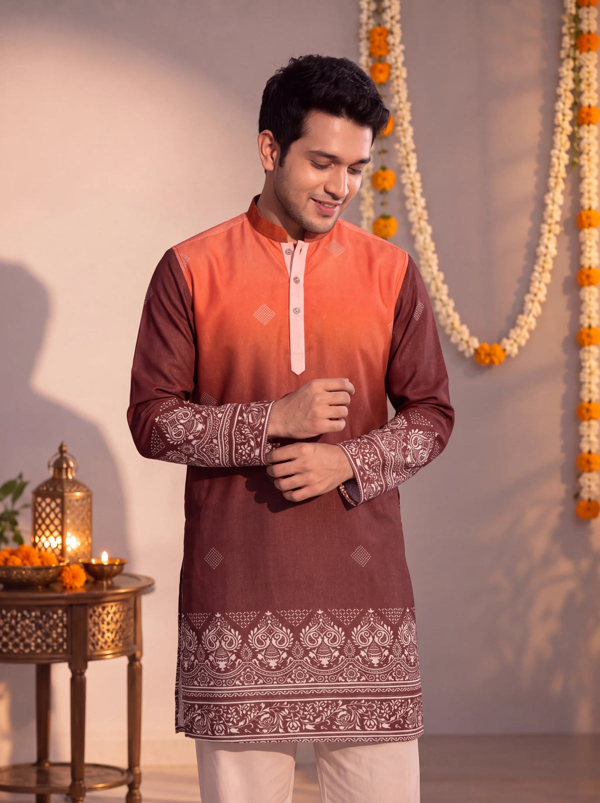 Coral Daman Printed – Textured Plan Long Kurta