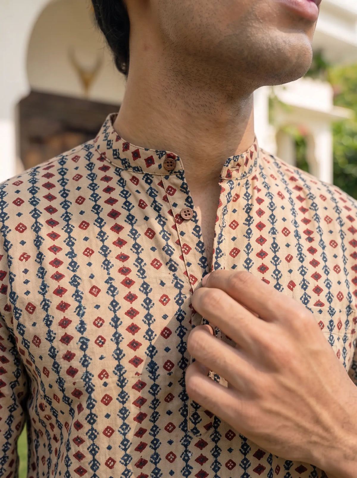 Desert Bloom – Men's Printed Cotton Short Kurta