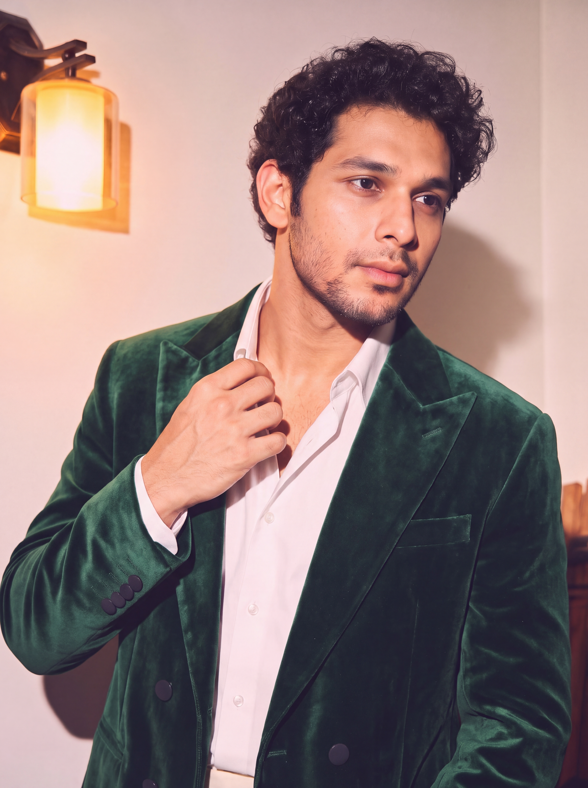 Emerald Green Velvet Double Breasted Blazer for Men
