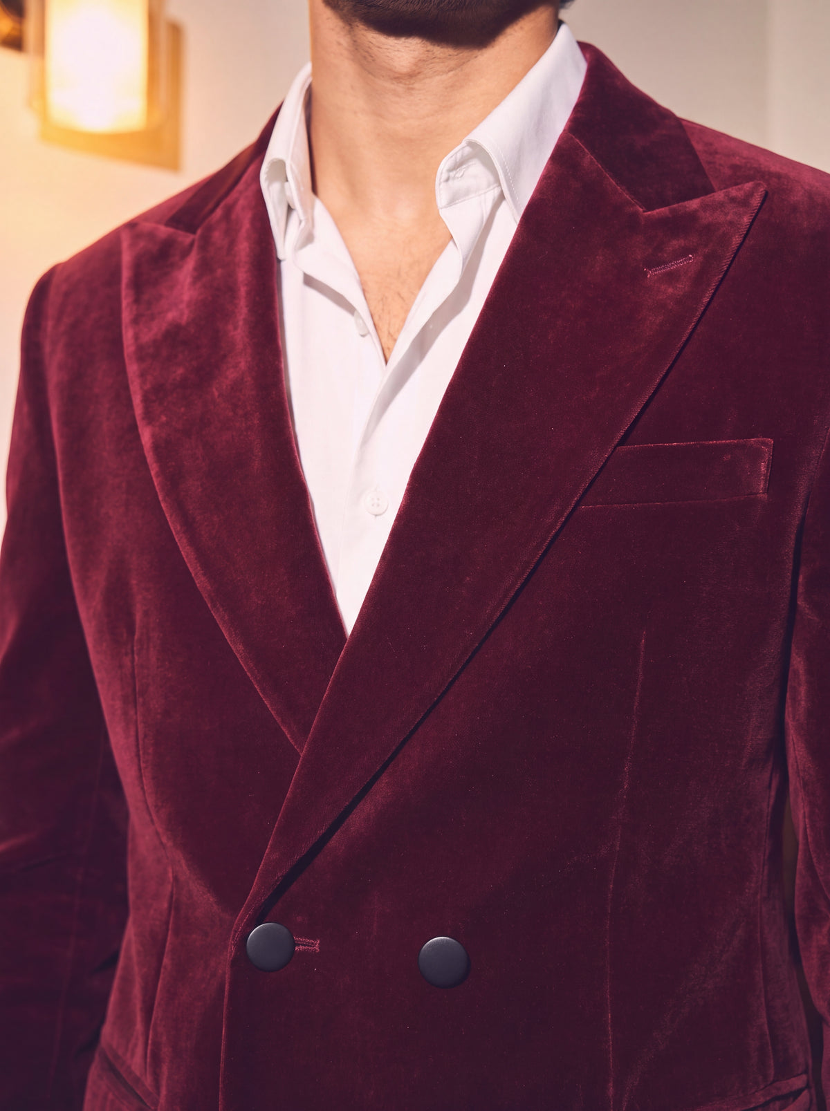 Burgundy Velvet Double Breasted Blazer for Men