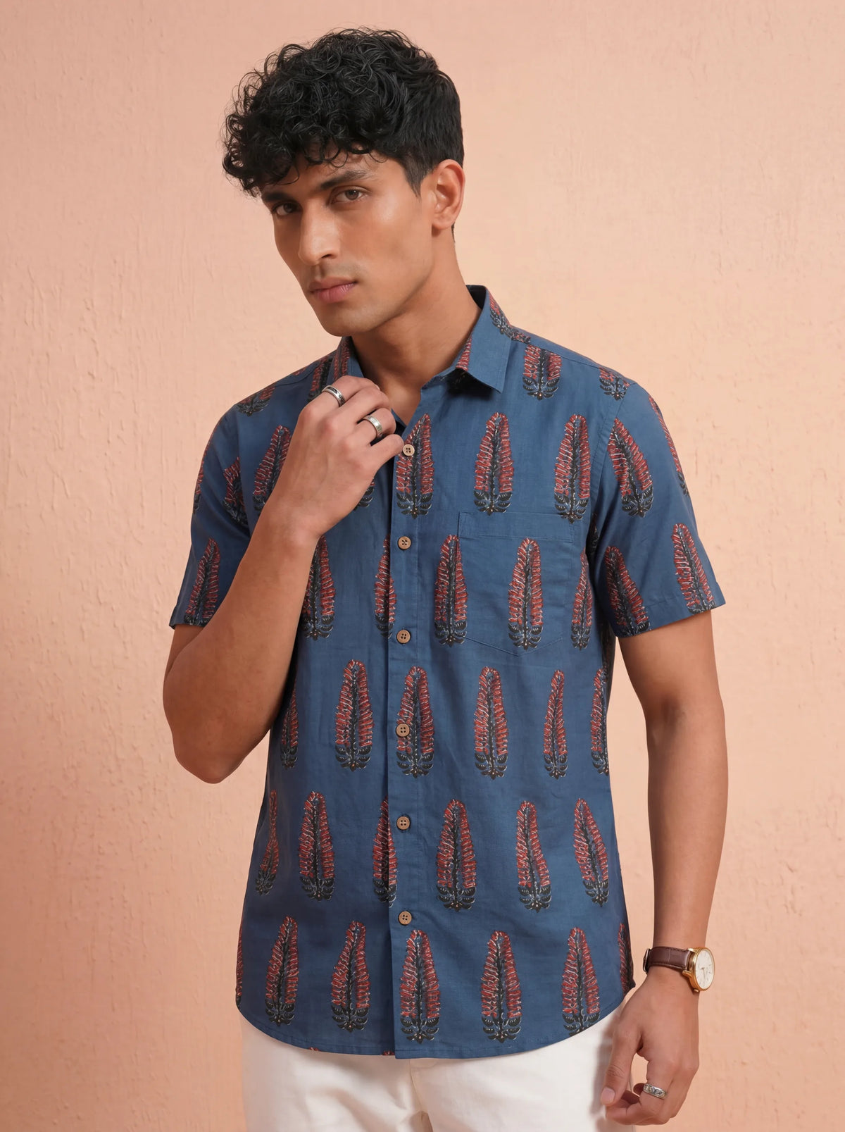 Leafy Trails – Printed Cotton Half Sleeve Shirt