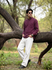 Floral Charm – Printed Cotton Short Kurta in Purple