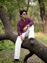 Floral Charm – Printed Cotton Short Kurta in Purple