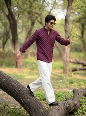 Floral Charm – Printed Cotton Short Kurta in Purple